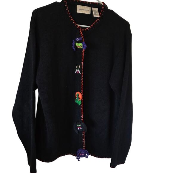 Vintage Lemon Grass Halloween Sweater Witch Cat Bat Spider Pumpkin Womens XL - Picture 1 of 4